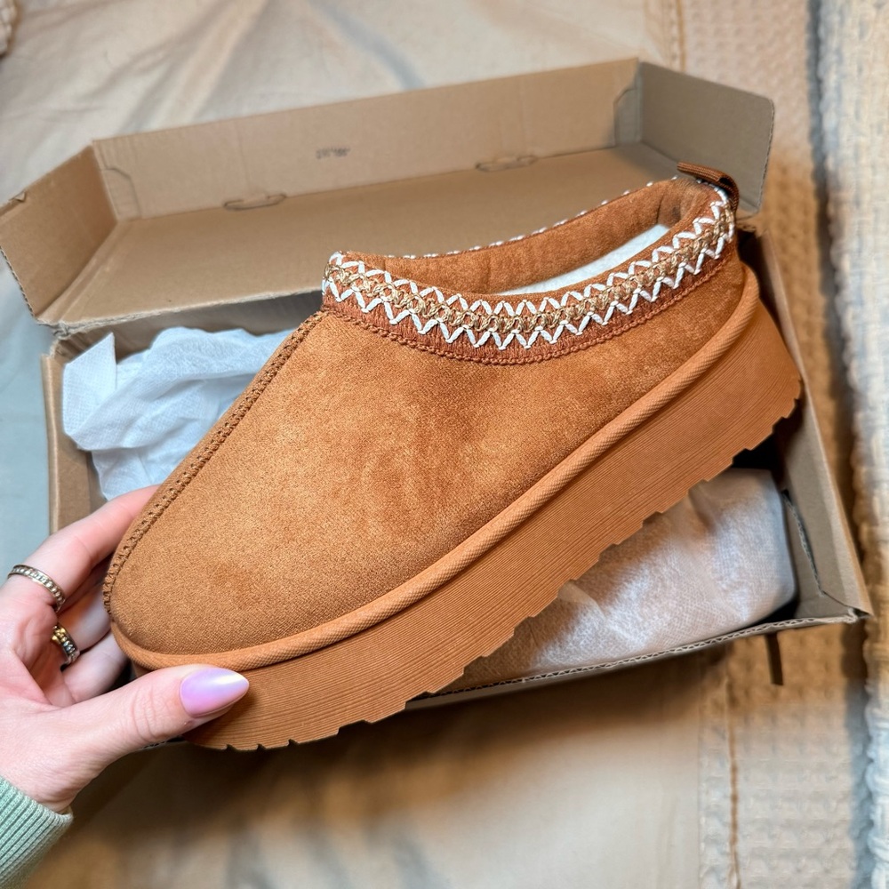 Womens Platform Cozy Slippers Suede Ankle Boots with Fleece-Lined Size 6 NWT